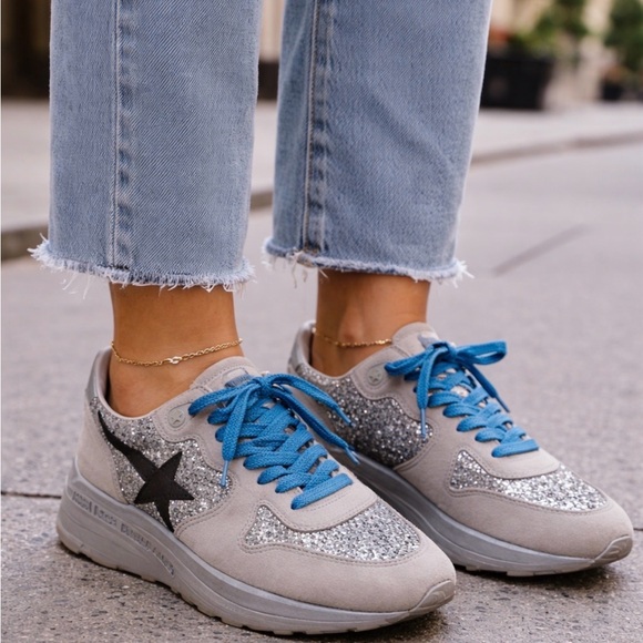 Golden Goose Shoes - Golden Goose Silver and Blue Glitter Running Sneakers size 7